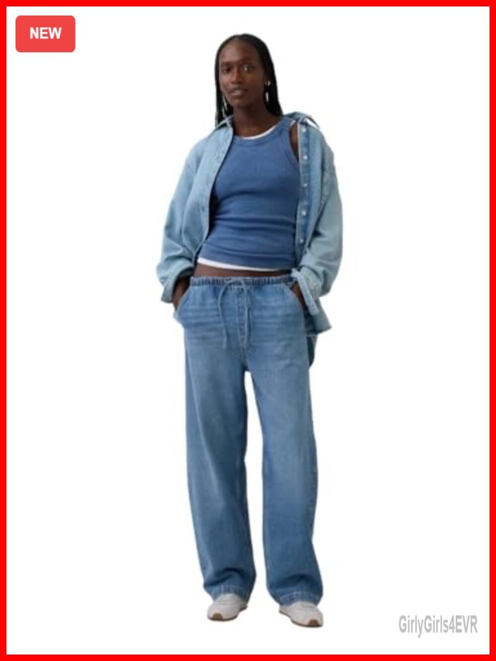 Pull-On Barrel Denim Jean Mid Rise Loose Wide Leg